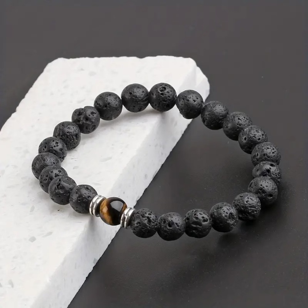 Lave Stone Natural Stone Beaded Bracelet Shamballa Chakra Boho Reiki
